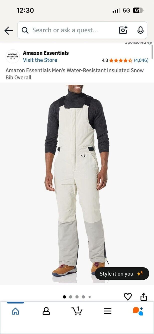 NEW Amazon Essentials Men’s Insulated Snow Bib Pants Gray/Black M Regular Ski - Picture 4 of 5
